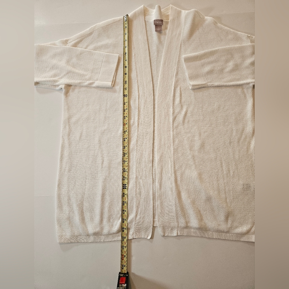 Chico's Linen Cotton Long Cardigan Textured White Lightweight XXL Layering - Picture 8 of 9